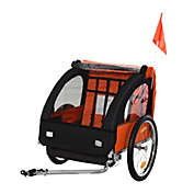 Aosom 2-Seat Kids Child Bicycle Trailer with a Strong Steel Frame, 5-Point Safety Harnesses, & Comfortable Seat, Orange