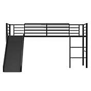 Slickblue Twin Metal Loft Bed with Slide with Safety Guardrails and Built-in Ladder-Black