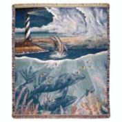 Simply Home Dolphins Lighthouse Tapestry Throw Blanket 50" x 60"