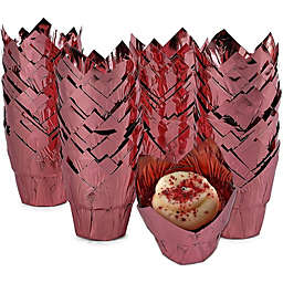 Sparkle and Bash Rose Gold Tulip Cupcake Liners, Foil Muffin Baking Cups 3.25 x 2.8 In, 100 Pack)
