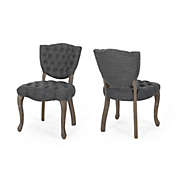 Contemporary Home Living Set of 2 Charcoal Gray and Brown Traditional Dining Chairs 33.75"