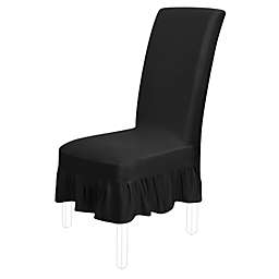 PiccoCasa Solid Dining Chair Covers Stretch Chair Covers, Ruffled Skirt Stool Slipcover Stretch Spandex Chair Protectors Short Kitchen Chair Seat Cover for Home Dining Room Party Wedding, Other, Black