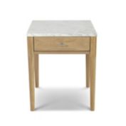 The Bianco Collection Alto 18" Square Italian Carrara White Marble Side Table with Oak Legs