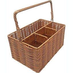 KOVOT Poly-Wicker Woven Cutlery Storage Organizer Caddy Tote Bin Basket for Kitchen Table, Cabinet, Pantry - Holds Forks, Knives, Spoons, Napkins, Serving Utensils - Indoor or Outdoor Use   Woven Polypropylene   Measures 9.5