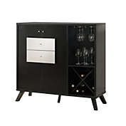 Saltoro Sherpi Wine Cabinet with MDF Double Door Storage and Stemware Rack, Black-