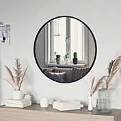 Emma and Oliver Mersin 30" Round Wall Mounted Mirror with Matte Black Iron Frame, Silver Backing and Shatterproof Glass for Entryways, Bathrooms and More