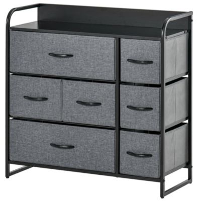 HOMCOM 7-Drawer Dresser, Fabric Chest of Drawers, 3-Tier Storage Organizer for Bedroom Entryway, Tower Unit with Steel Frame Wooden Top, Grey