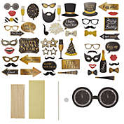 Blue Panda New Year&#39;s Eve Photo Booth Props, Black and Gold Party Supplies (50 Pieces)