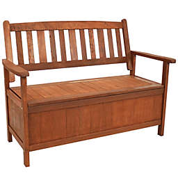 Outdoor Storage Bench Patio Deck Box Seat Wooden Meranti 2-Person Garden Chair