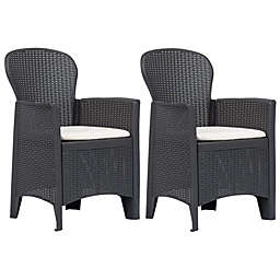 vidaXL Patio Chair 2 pcs with Cushion Brown Plastic Rattan Look
