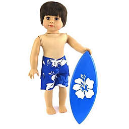 American Fashion World 18" Doll Clothing Surfs Up! Trunks with Surf Board