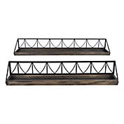 Contemporary Home Living Set of 2 Black and Brown Farmhouse Wire Metal Floating Wall Shelves 36.25"