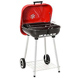 Outsunny 18'' Portable Charcoal Grill with Wheels Bottom Shelf Adjustable Vents for Picnic Camping Backyard Cooking