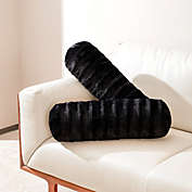 Cheer Collection Set of 2 Faux Fur Bolster Pillows, Decorative Roll Pillow - Black