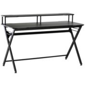 HOMCOM 55 inch Gaming Desk Racing Style Computer Office PC Gamer Workstation with Elevated Monitor Stand, Headphone Hook, Black