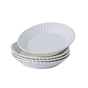 Bruntmor Dinner Plates Plate Set of 4 Elegant Matte 8" Round Ceramic Restaurant Serving Inner Fluted Dessert Salad Plates, White