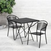 Emma + Oliver Commercial Grade 28" Square Black Folding Patio Table Set-2 Round Back Chairs