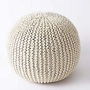 Hand Knitted Cable Style Pouf Ottoman - White - (20" x 14")