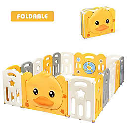 Costway 16-Panel Foldable Yellow Duck Yard Activity Center with Sound