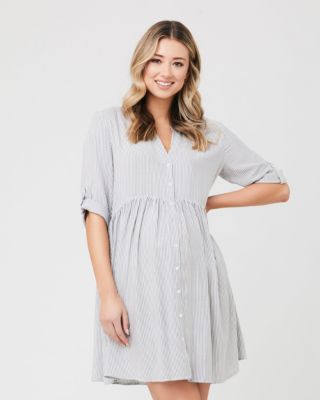 Ripe Maternity Sam Stripe Dress  Slate / White