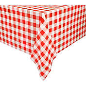 Blue Panda Country Red and White Checkered Tablecloth, Rustic Plastic Table Cover (54 x 108 in, 3 Pack)