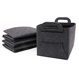 Juvale Foldable Felt Storage Baskets with Handles, Home Organization (Dark Grey, 4 Pack)