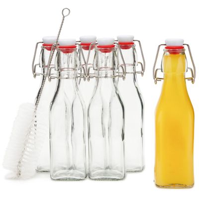 Juvale 8 oz Swing Top Glass Bottles with Stoppers for Juicing, Vanilla, Sauces, Oils (6 Pack plus Cleaning Brush)