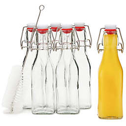 Juvale 8 oz Swing Top Glass Bottles with Stoppers for Juicing, Vanilla, Sauces, Oils (6 Pack plus Cleaning Brush)