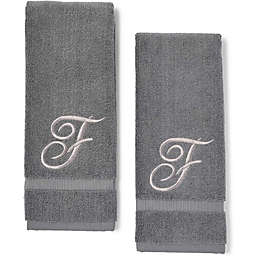 Juvale Monogrammed Hand Towel, Embroidered Letter F (Grey, 16 x 30 in, Set of 2)