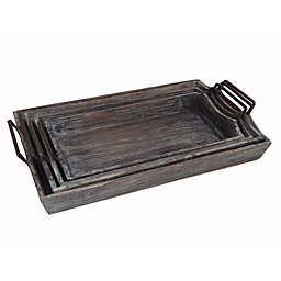 Cheungs Home Decorative Set of 4 Wood Tray with Metal Handles