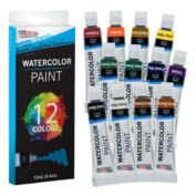 U.S. Art Supply 12ml Premium Vivid Watercolor Artist Aluminum Tube Paint Set (12-Colors)