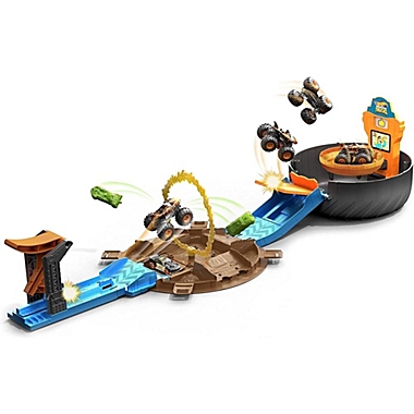 Hot Wheels Monster Trucks Stunt Tire Play Set w/ Launcher, 1 Hot Wheels Car & 1 Monster Truck. View a larger version of this product image.