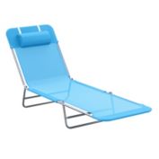 Outsunny Portable Sun Lounger, Folding Chaise Lounge Chair w/ Adjustable Backrest & Pillow for Beach, Poolside and Patio, Blue