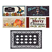 Evergreen Indoor Outdoor Doormat Bundle Set of 5 - Frame and 4 Welcome Seasonal Inserts Halloween Christmas Thanksgiving Bless This Home