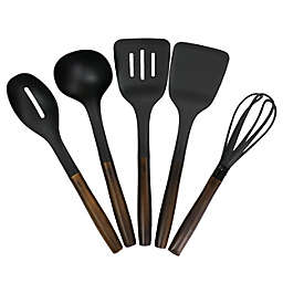 Gibson Home Branwyn 5 Piece Kitchen Tool Set with Stainless Steel Handles in Brown