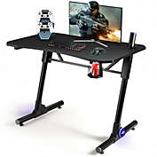 Costway 43.5 Inch Height Adjustable Gaming Desk with Blue LED Lights