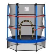 Outsunny Φ5FT Kids Trampoline with Enclosure Net Steel Frame Indoor Outdoor Round Bouncer Rebounder Age 3 to 6 Years Old Blue