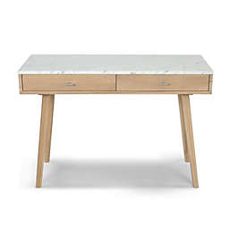 Bianco Contemporary Durable Viola Italian Carrara White Marble Writing Desk with Storage & Oak Legs - 44