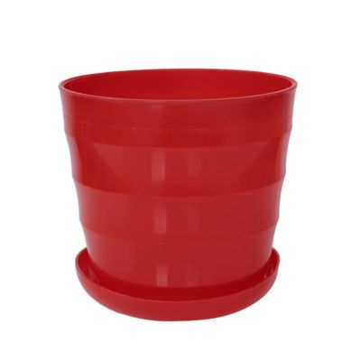 Unique Bargains Plastic Round Shape Home Garden Office Plant Planter Flower Pot Red, Modern Stylish Pots with Drainage Holes and Saucers in Garden & Outdoor