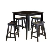 Lexicon 4 Seater Rubberwood Counter Height Dining Table with 4 Saddle Seat Stool - Black Finish