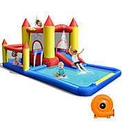 Slickblue Inflatable Water Slide Castle Kids Bounce House with 480W Blower