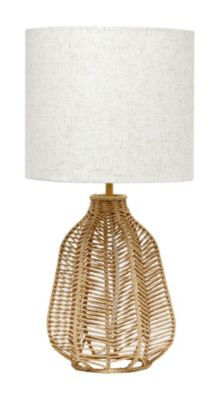 Lalia Home 21" Vintage Rattan Wicker Style Paper Rope Bedside Table Lamp With Light Beige Fabric Shade, Natural