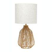 Lalia Home 21" Vintage Rattan Wicker Style Paper Rope Bedside Table Lamp With Light Beige Fabric Shade, Natural