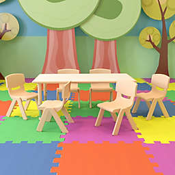 Flash Furniture Emmy 23.625"W x 47.25"L Rectangular Natural Plastic Height Adjustable Activity Table Set with 6 Chairs