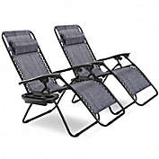 Costway 2 pcs Folding Lounge Chair with Zero Gravity-Gray