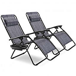 Costway 2 pcs Folding Lounge Chair with Zero Gravity-Gray