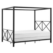 Slickblue Queen size Modern Black Metal Four-Poster Canopy Bed Frame