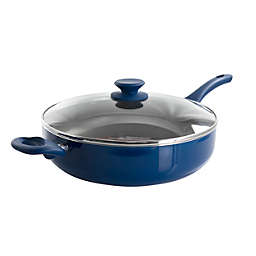 Gibson Home Charmont 5 Quart Nonstick Aluminum Saute Pan with Lid in Yale Blue