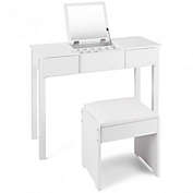 Costway Black / White Vanity Makeup Dressing Table Writing Desk Set with Flip Top Mirror and Cushioned Stool-White