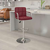 Flash Furniture Contemporary Burgundy Quilted Vinyl Adjustable Height Barstool with Arms and Chrome Base